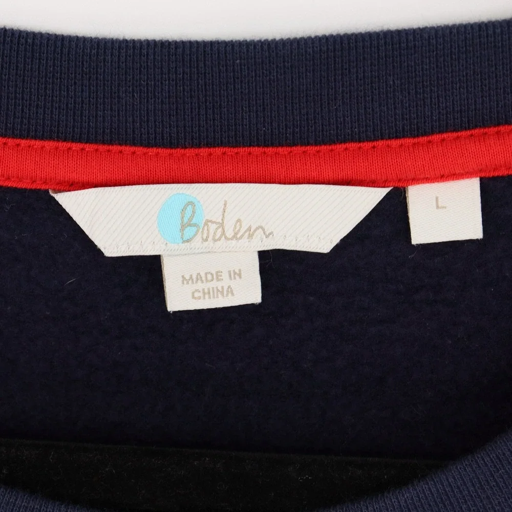BODEN Women's Crewneck Pullover Size L Navy Blue Flocked Zebra Print Sweatshirt - Picture 3 of 5